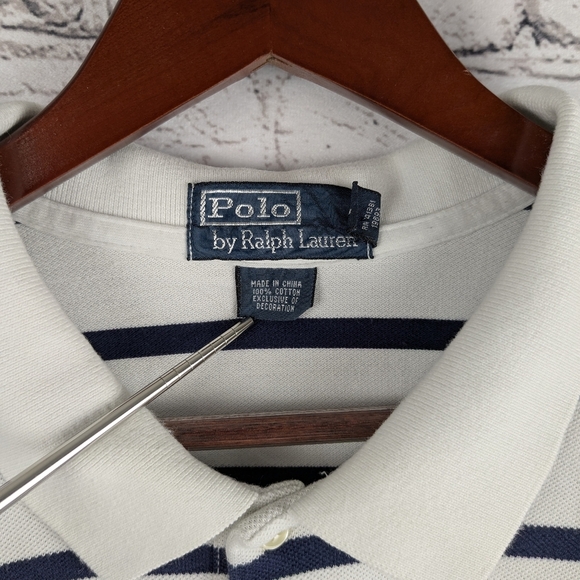 Polo short sleeve striped blue cotton shirt, pocket, XXL 2XL - Picture 3 of 8
